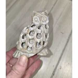 Vtg Hand Carved Stone Owl Statue Baby Owl Inside Figurine Sculpture Decor Gift